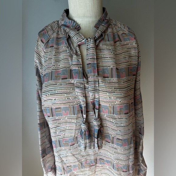 Calypso St Barth Boho Spotted Print Tie Neck Long Sleeve Peasant Blouse Sz S - Picture 4 of 11